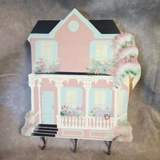Shelia's Original Designs Wood Victorian House Wall Key Holder 3 Hooks Vintage picture
