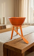 Vintage Mid Century Thai Teak Wood Elevated Salad Bowl Set Tripod Stand Paddle picture