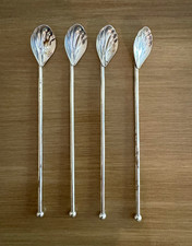 Vintage Sterling Silver Iced Tea Spoons Shell Bowl Ball Finial 8” Set of 4 picture