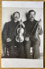 1910s RPPC - TWO MUSICIANS antique real photo postcard VIOLINISTS VIOLINS MUSIC picture