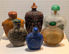 Premium Chinese Snuff Bottle Collection Lot of 6 - Lapis, Agate, Fossil Stone picture
