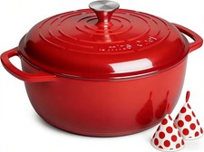 6QT Cast Iron Dutch Oven - Professional Quality Cooking Pot with Gloves picture