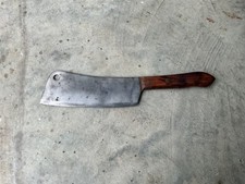 Vintage Utica Super Edge USA Meat Cleaver Chopper Knife Wood Handle Superedge picture