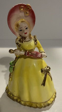 Vintage  Lady Figurine Planter Yellow & Gold Fancy Dress picture