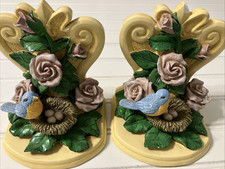 Vintage Pair of Bookends Bluebirds Made of Resin Chalkware Country Decor picture