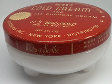 Zip Antique Madame Berthe Cold Cream Fotted Milk Glass Jar & Lid Advertising picture