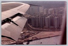 Airplane Wing Cityscape 1980s Snapshot Photograph Aerial View Travel picture