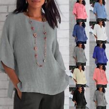 Plus Size Womens Cotton Linen Tunic Tops Baggy Plain Casual Loose T-Shirt Blouse picture