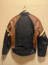 Authentic Harley Davidson Motorcycle Logo Leather Jacket Black Brown Size L picture