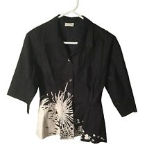 Dries Van Noten Womens Casual Regular Fit Half Sleeve Blouse Black White Size 36 picture