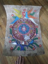 Aztec Calendar Amate Paper Painting Original Mexican Art Vintage Hand Painted picture