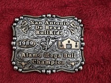 Alamo Rodeo X~Treme☆1989☆Bullriding Champion☆TROPHY BUCKLE☆Texas Mega Bull☆W11 picture