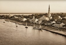 Charleston Harbor Birds-Eye Panorama - Antique Golden Hour Print picture