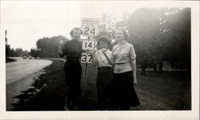 1960 Photograph 3 Women Pose at US 24 & Indiana 37 Junction Roadside Signs picture