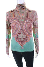 Etro Milano Womens Patterned Long Sleeve Turtleneck Top Red Size 42 picture