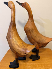 Pair-LARGE 18” Hand-Carved Wood Runner Ducks-Farmhouse-Porch-Patio Garden-VTG picture