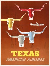 Vintage Aviation Texas American Airlines Travel Advertisement Poster picture
