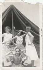 Vintage 1957 B&W Photo 4 Teen Girls Pose in Front of Tent Starlets picture