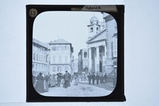 Genoa Italy Street Scene Church Portico Magic Lantern Slide c1900s picture