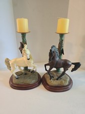 Pair Of Horse Noble Stallions Candlestick Danbury Mint Gianni Benvenuti VTG 2x picture