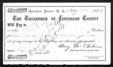 1869 Jefferson County, Montana Territory Treasury Warrant 