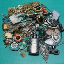 43 Piece Desk Drawer Metal And Stone  SCRAP Jewelry Junk Silver  Pins Random picture