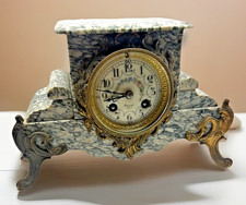 GORGEOUS ANTIQUE 19th C. FRENCH BRONZE MARBLE MANTEL CLOCK ASTIER FLORAL FACE picture