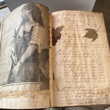 1850s Victorian Antique Handwritten Day Book Ledger Scrapbook Engravings, Poetry picture