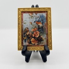 Vintage Enesco Framed Bird Floral Print Made in Mexico Cottage Decor 4.5