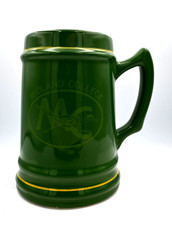 VTG Midland College Green Ceramic Beer Stein Tankard Mug Yellow Trim Made in USA picture