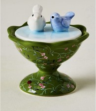 NEW ANTHROPOLOGIE HANDPAINTED TINY TREASURE BIRD BATH TRINKET DISH BOX WITH LID picture