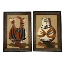 Vintage Set Of 2 Art Southwest Style Picture Small Vase Native American Framed picture