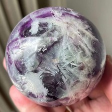 1.25LB Natural Feather Fluorite Sphere Crystal Purple Quartz Ball Healing Decor picture