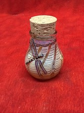 VINTAGE SMALL HAND-BLOWN ART GLASS JAR CORK STOPPER DRAGONFLY DECORATIVE (ff10) picture