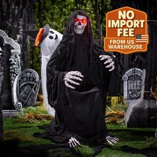 47-Inch Animated Hide & Seek Ghost with Light-Up Sitting Skeleton Reaper picture