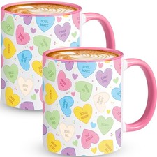 Sliner 2 Pcs Valentines Day Heart Mugs Ceramic Coffee Cups 11 oz Love Couple ... picture