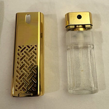 Vintage 1982 Guerlain Shalimar Goldtone Metal Cutout Refillable Purse Atomizer picture