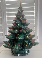 Vintage 70s Green Ceramic Christmas Tree Atlantic Mold Lights w Base HUGE 24’ picture