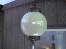 Vintage 1960'S-70'S PEARLESCENT OPALESCENT Glass BALL HANGING SWAG LAMP  Plug In picture