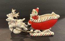 Vintage Ceramic Santa Sleigh and White Reindeers Very Rare Christmas Japan picture