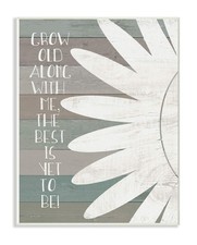 Stupell Grow Old Along With Me Blue and Grey Typography Sunflower Wall Plaque picture
