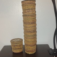 Vintage Woven Wicker Cup Glass Holders Set Of 12 Boho picture