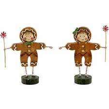 Lori Mitchell Gingerbread Boy and Girl Christmas Figurines Set Folk Art Figures picture