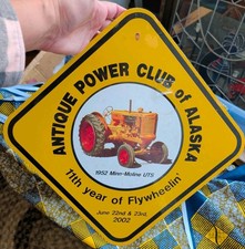 NOS Vintage Antique Power Club of Alaska Metal Advertising Sign 2002 Tractor  picture