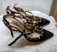 Valentino Rockstud Studded Bugle Bead Leather Slingback Sandal Heels Shoes  picture