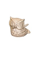 Vintage Pewter Owl Salt Cellar Open Condiment Dish Enamel Liner Spoon 3pc Set picture