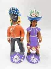 Vintage Mexican Folk Art Clay Pottery Hand Painted Man and Woman Figures picture