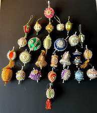 Lot 27 Vtg MCM Push Pin Beaded Sequin Christmas Tree Ornaments Velvet Heirlooms picture