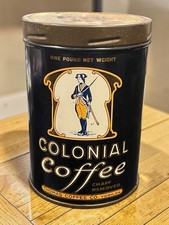 Vintage Colonial Coffee Tin Can 1 lb Thomas Coffee Co York PA Steel Cut Lid picture