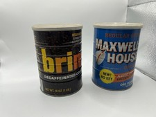 Lot 2 Vintage Coffee Cans Brim & Maxwell House 1 LB Tins w Folgers Lid  picture